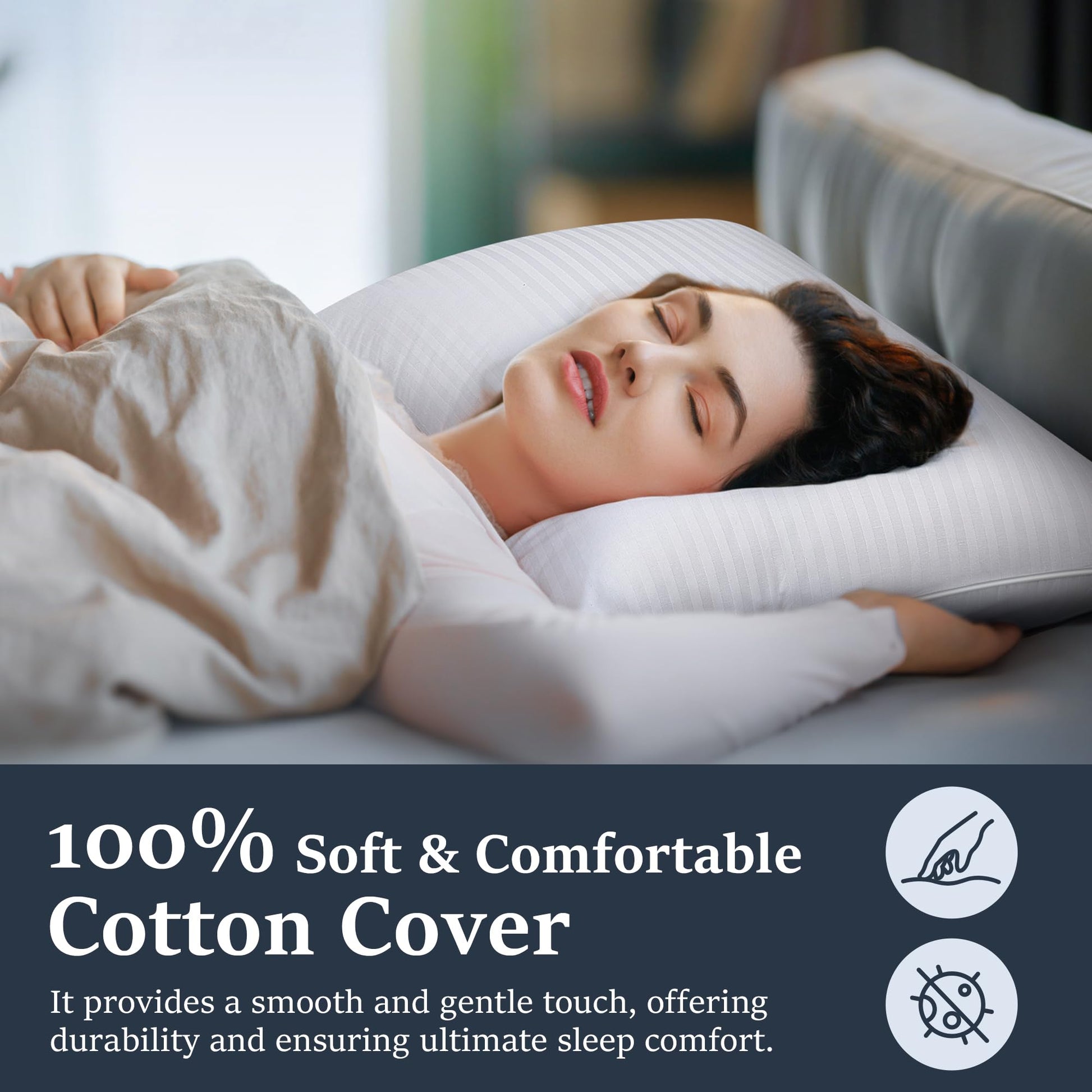 COZSINOOR Goose Feather Pillows Queen Size - Pack of 2, Hotel Down Bed Pillow for Sleeping, Soft 600 TC Cotton Cover, Fluffy Support Surround Fill Down Alternative, Softer - Medaid International