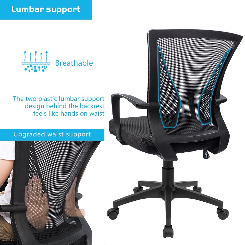 Furmax Office Chair Ergonomic Computer Desk Mesh Chair Mid Back Swivel Lumbar Support with Armrest (1, Black) - Medaid International