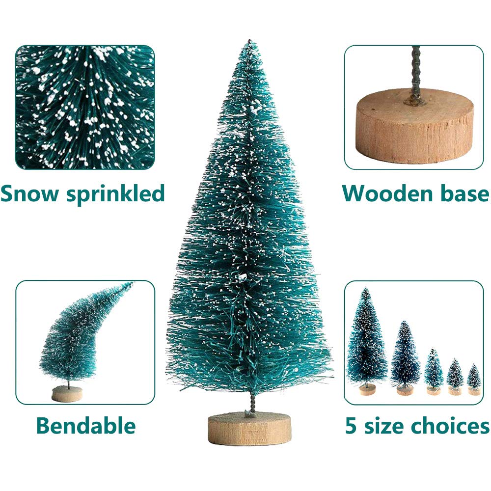36PCS Mini Artificial Christmas Trees Plastic Sisal Trees Bottle Brush Trees Snow Frost Ornaments with Wood Base for Christmas Home Party Table Top Decor Winter Crafts - Medaid International