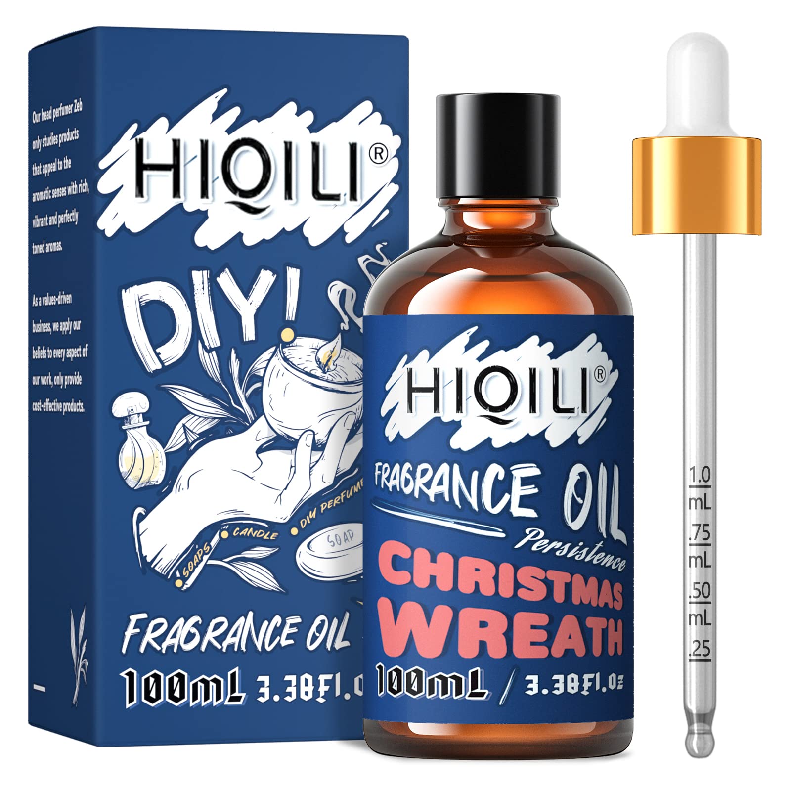 HIQILI Christmas Wreath Essential Oil 100ml - Pure Fragrance Oil for Diffuser, Aromatherapy, DIY Candle Soap Perfume Lotion Making, 3.38 Fl Oz - Medaid International