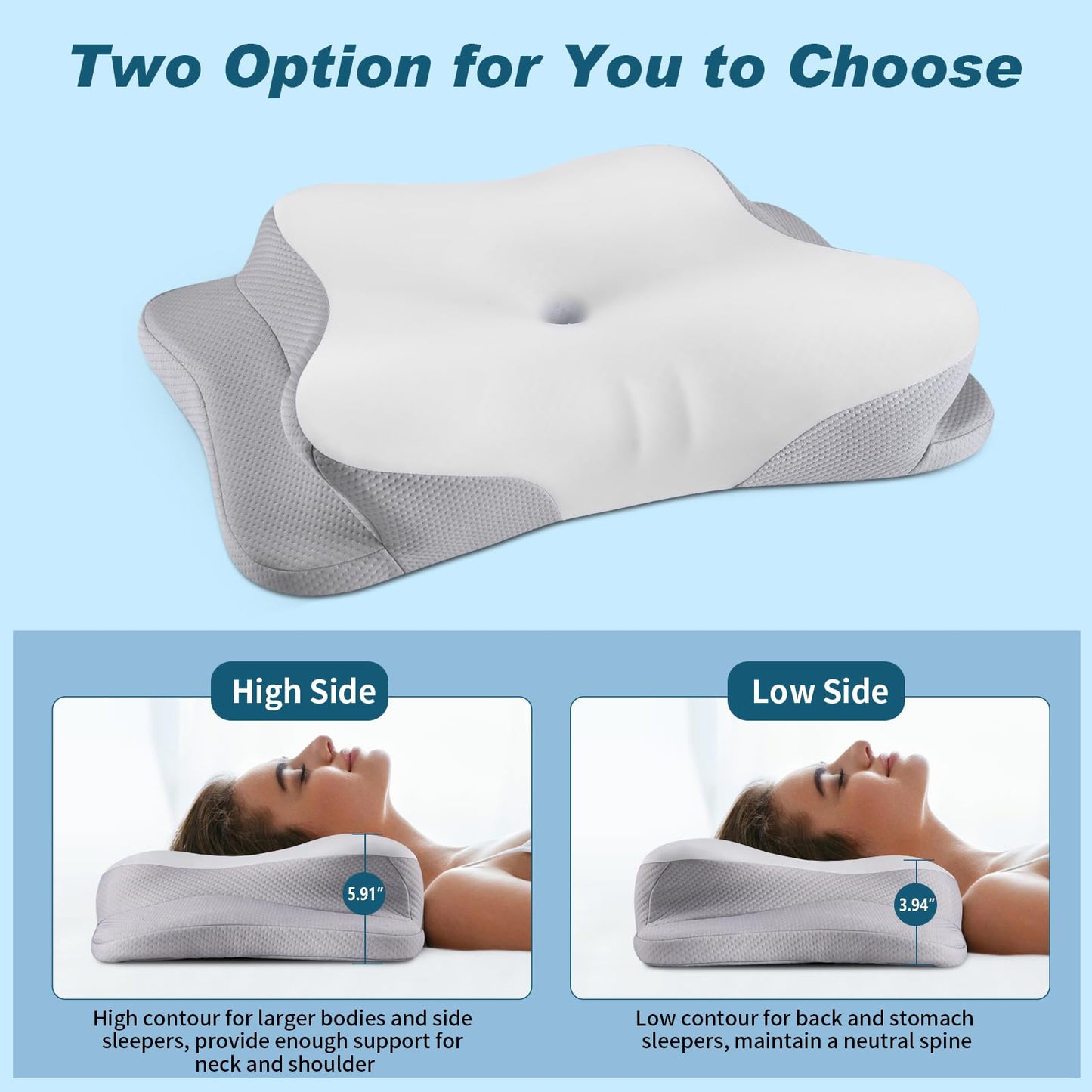 Cervical Neck Pillow for Pain Relief - Cooling Ergonomic Neck Support Pillow for Sleeping, Orthopedic Contour Memory Foam Pillows for Side, Back & Stomach Sleepers with Pillowcase - Medaid International