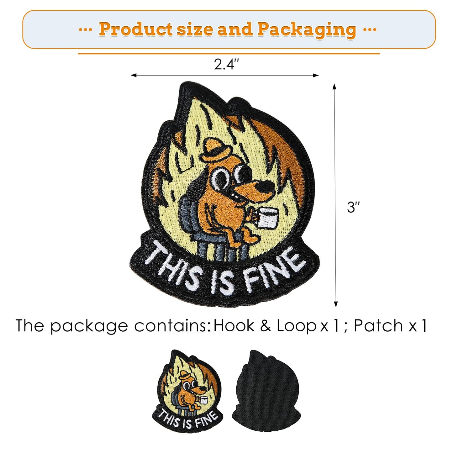 XMJY This is Fine Dog Patch, 1 Pcs Funny Meme Embroidered Patches, Tactical Military Morale Patch with Hook Fastener Backing, Cute Applique Accessories for Backpacks, Vests, Jackets, Jeans, Hats - Medaid International