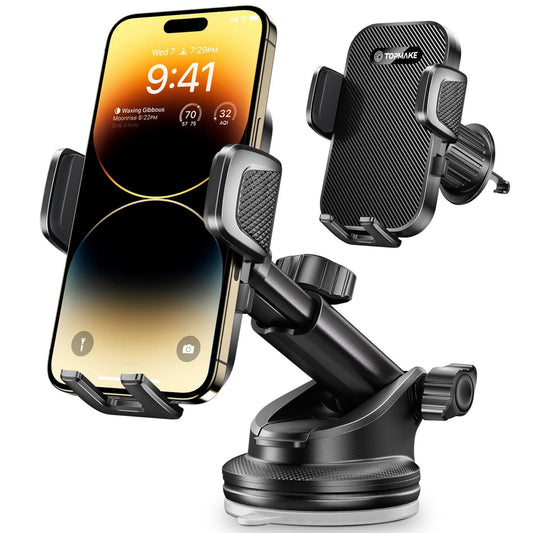 Topmake Car Phone Holder Mount,【2025 Upgrade】 3-in-1 Cell Phone Holder for Car, Dashboard Windshield, Suction Cup Hands-Free Car Phone Stand, Automobile Cradles Universal,Black - Medaid International