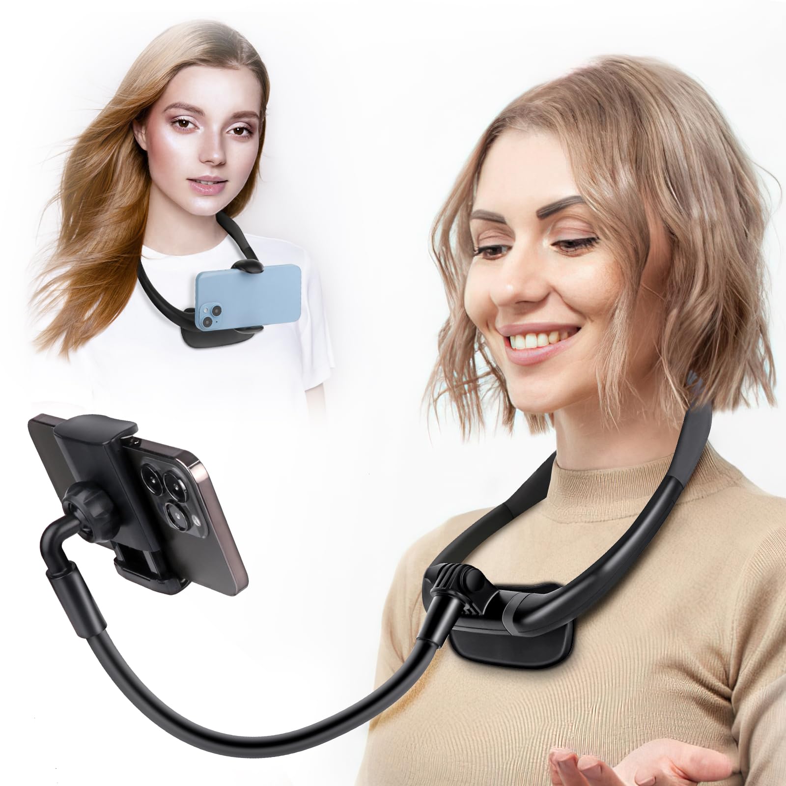 Cell Phone Stand, Neck Cell Phone Holder, Hand Free Flexible Gooseneck Phone Holder for Bed, Neck Phone Holder POV/Vlog Selfie Mount, Universal Multi-Functional Phone Stand for 4.7''-6.7'' Phone - Medaid International