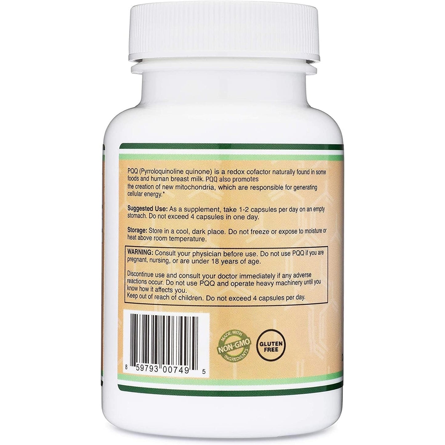 PQQ Supplement - 20mg, 60 Capsules (Pyrroloquinoline Quinone) Promotes Mitochondria ATP Coenzyme Levels, Energy Optimizer and Sleep Support (Non-GMO, Gluten Free, Vegan Safe) by Double Wood - Medaid International