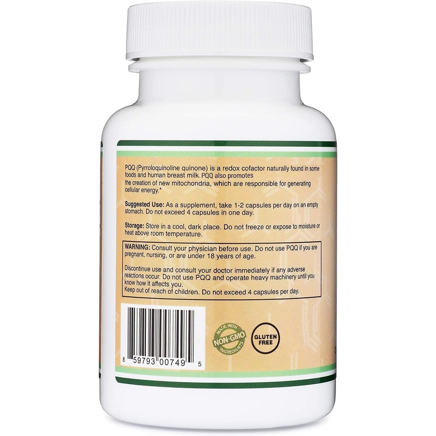 PQQ Supplement - 20mg, 60 Capsules (Pyrroloquinoline Quinone) Promotes Mitochondria ATP Coenzyme Levels, Energy Optimizer and Sleep Support (Non-GMO, Gluten Free, Vegan Safe) by Double Wood - Medaid International