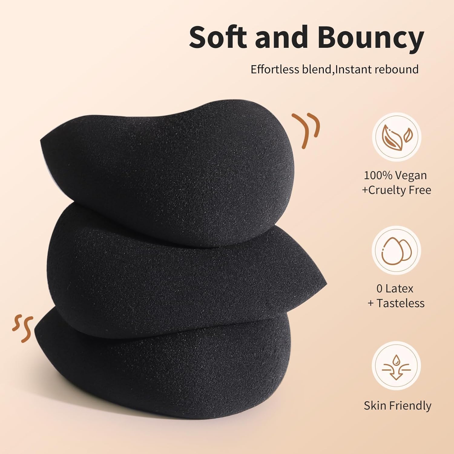 Makeup Sponge Set of 5, Soft and Latex-Free Beauty Sponge for Blending with Foundation Liquid Cream and Powder. Blender for Flawless Make Up Application, Black Beauty Gift - Medaid International