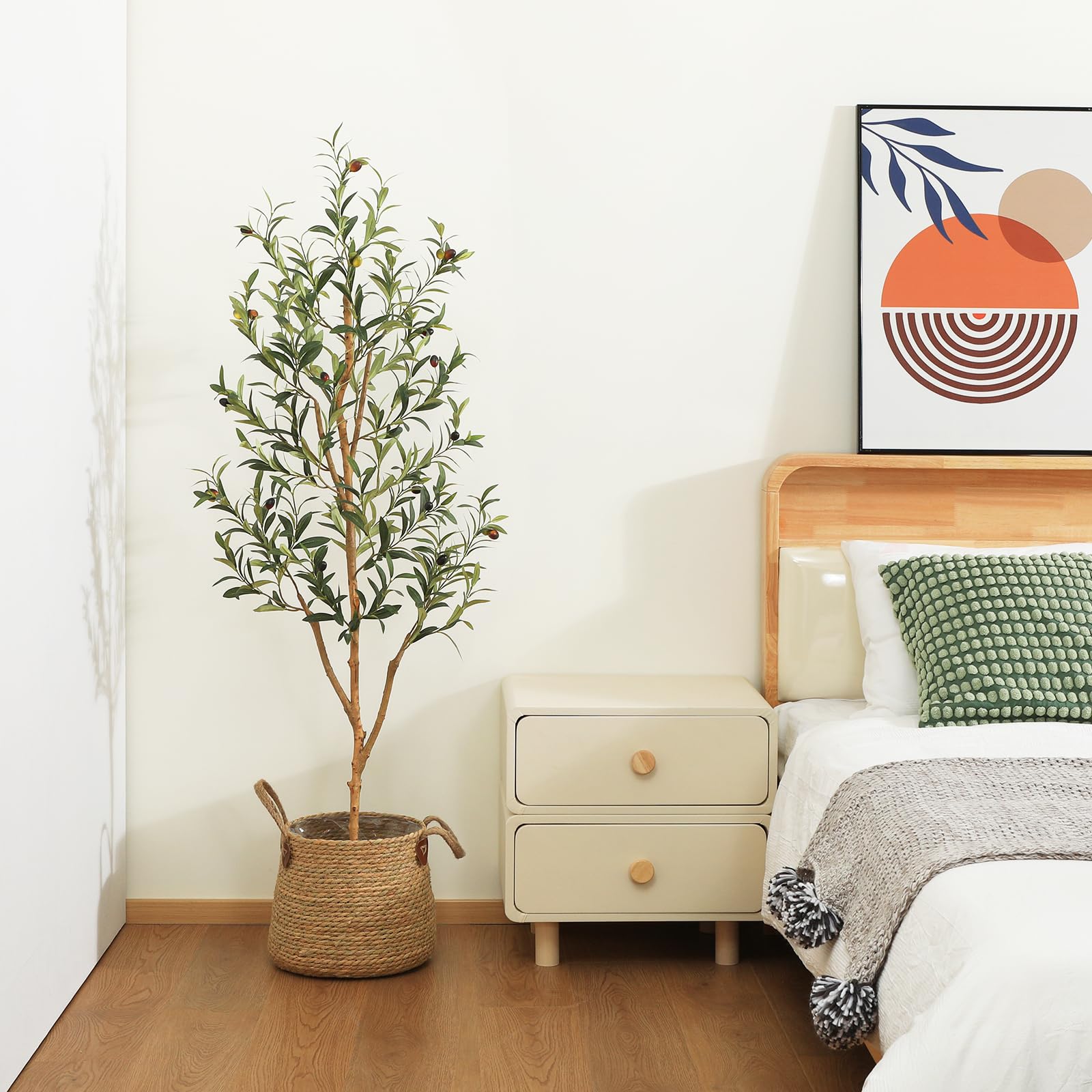 Kazeila Artificial Olive Tree 5FT Tall Faux Silk Plant for Home Office Decor Indoor Fake Potted Tree with Natural Wood Trunk and Lifelike Fruits - Medaid International