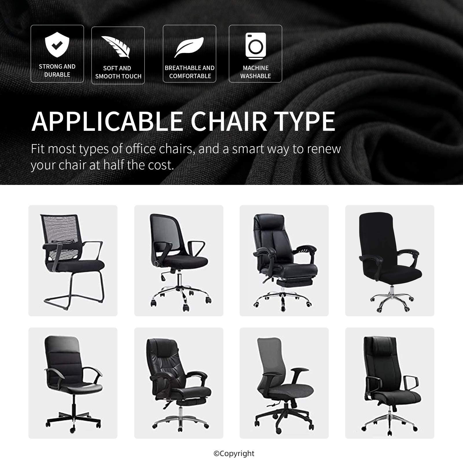 Water Resistant Stretch Computer Office Chair Cover with Durable Zipper Universal Washable Removable Spandex Rotating Boss Chair Slipcovers Anti-dust Soft Desk Chair Seat Protector for Dogs Cats Pets - Medaid International