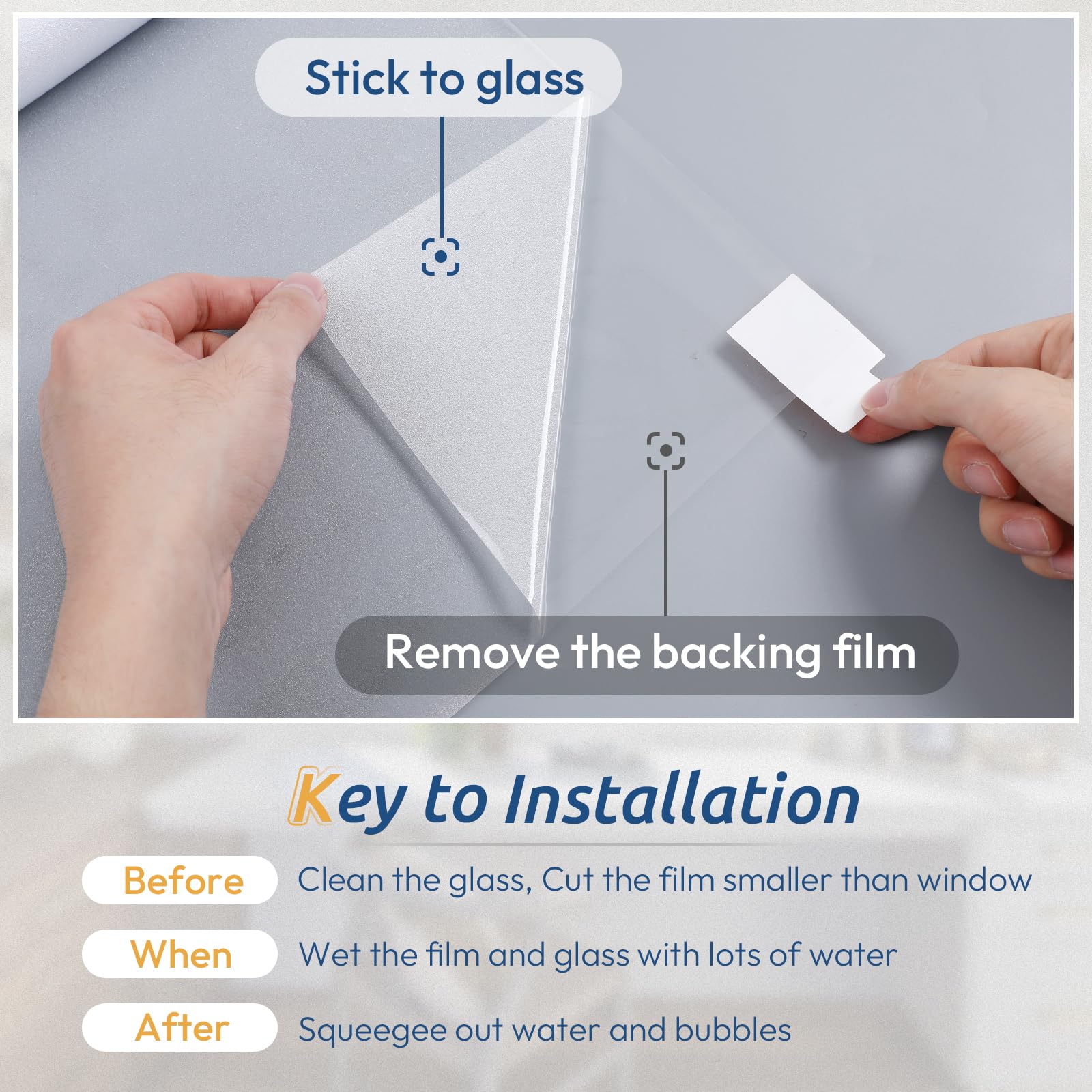 rabbitgoo Window Privacy Film, Frosted Glass Window Clings, Static Cling UV Heat Blocking Door Stickers for Home Bathroom, Removable Indoor Decal Coverings Day and Night, Pure, 17.5 x 78.7 Inches - Medaid International