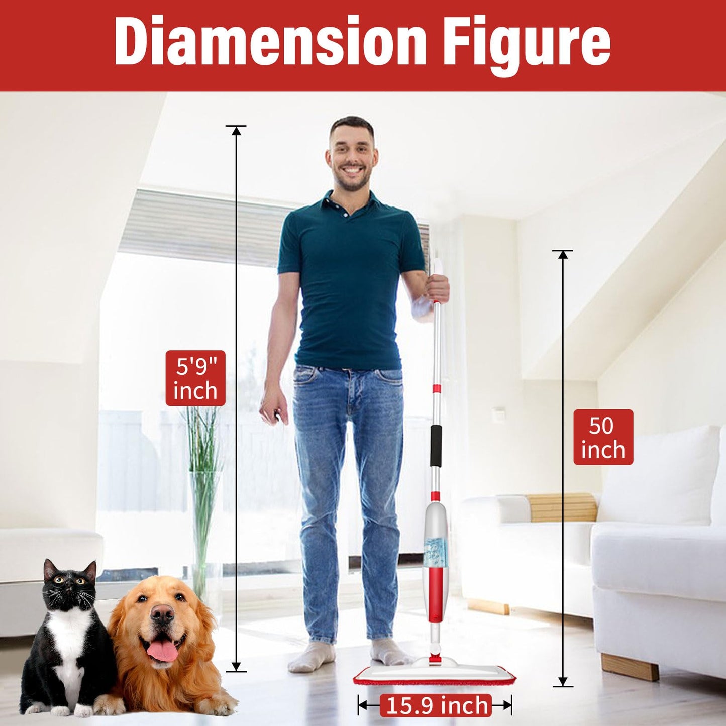 Spray Mops for Floor Cleaning Floor Mop with a Refillable Spray Bottle and 3 Washable Microfiber Pads Home or Commercial Use Dry Wet Flat Mop for Hardwood Laminate Wood (Purple) - Medaid International