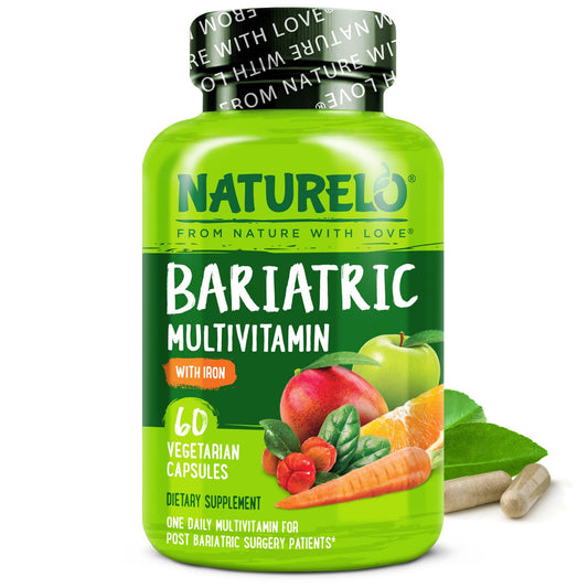 NATURELO Bariatric Multivitamin - One Daily with Iron - Supplement for Post Gastric Bypass Surgery Patients - Natural Whole Food Nutrition - 60 Veggie Capsules - Medaid International