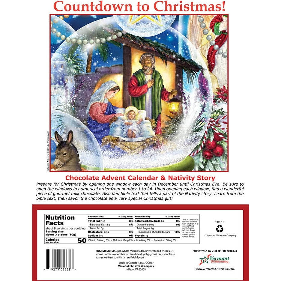 Nativity Snow Globes Chocolate Advent Calendar with Nativity Story (Countdown to Christmas) - Medaid International