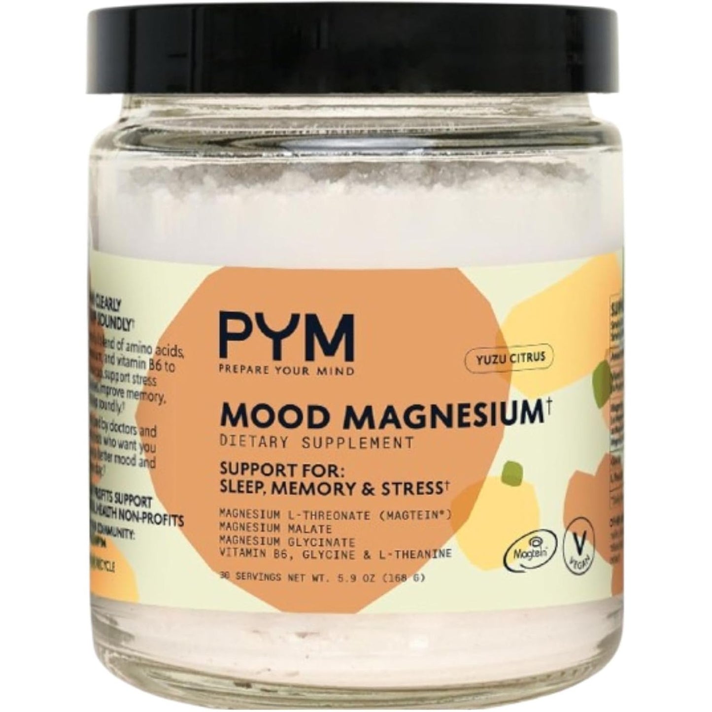 PYM Mood Magnesium Powder to Support Stress & Better Sleep, 30 servings - Magnesium Glycinate, Magnesium Malate & l-Threonate, Yuzu Citrus | Non-GMO, Vegan, Gluten-Free | All Natural