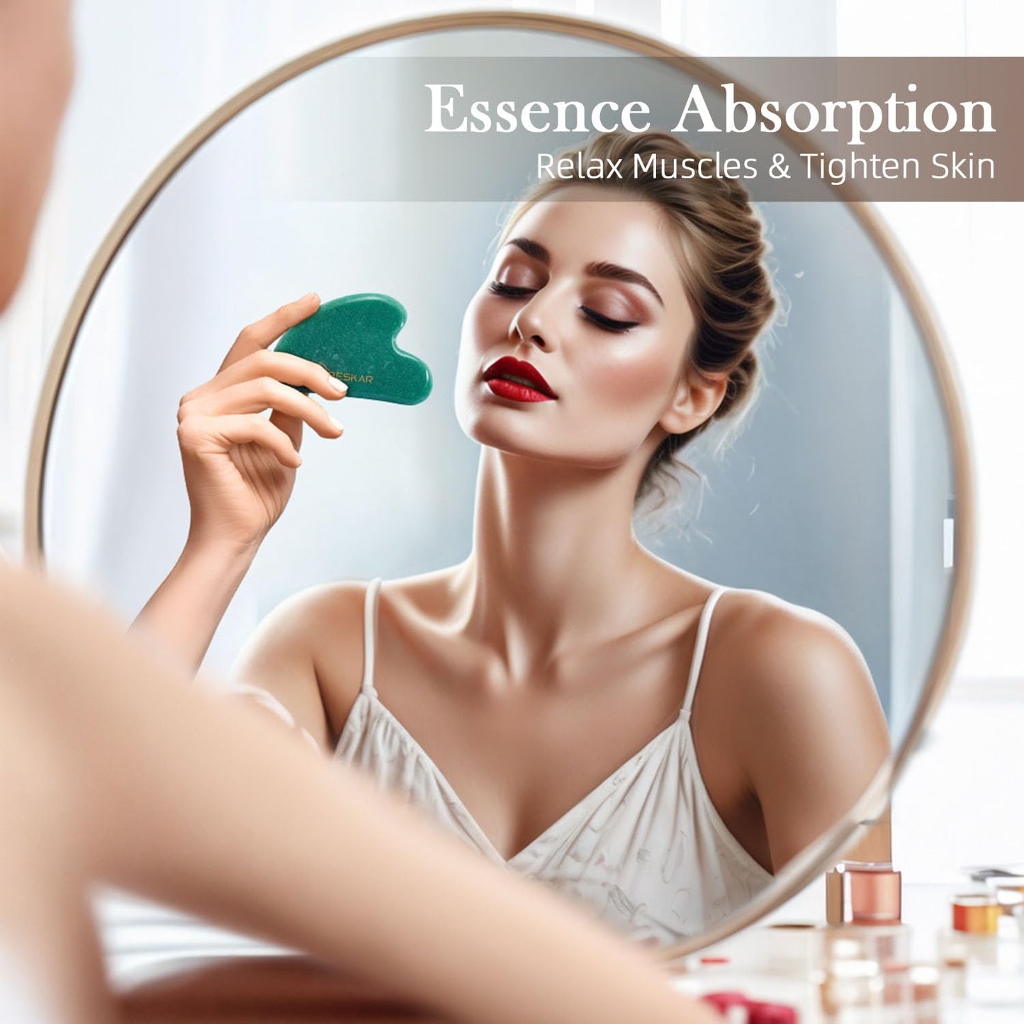 BESKAR Gua Sha Facial Tools, Natural Jade Stone Guasha Massager for Jawline Sculpting, Tighten Face Skin and Reduce Wrinkles, Face Eyes Body Neck Massage Tool, Skin Care Gift - Medaid International