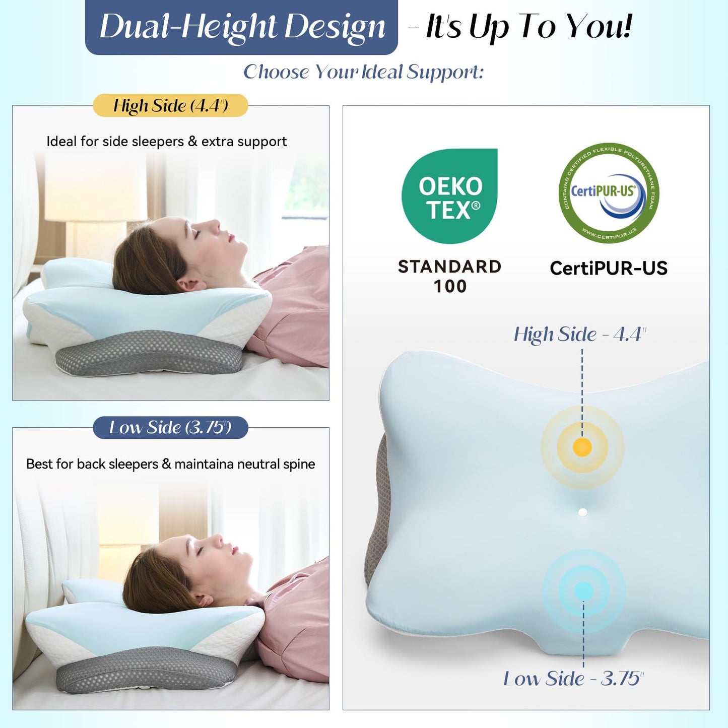 SHJADE Cervical Pillow for Neck Support, Memory Foam Contour Pillow, Ergonomic Orthopedic Pillow, Adjustable Height Soft Bed Pillow with Breathable Pillowcase for Back, Side, Stomach Sleeper - Medaid International