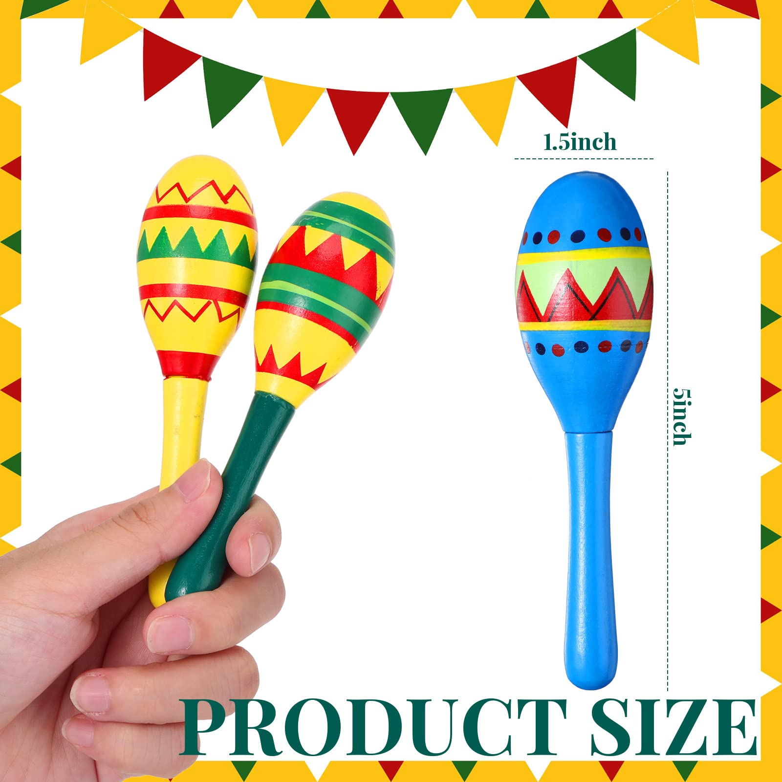 12 Pcs Colorful Wooden Maracas and 6 Pcs Mini Sombrero Hats - Mexican Fiesta Party Favors and Supplies for Carnivals - Medaid International