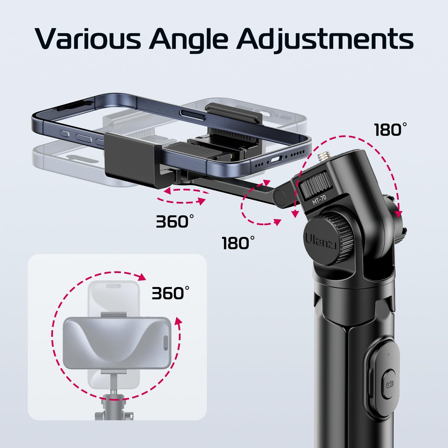 ULANZI MT-70 Extendable Tripod, 63" Selfie Stick Vlog Tripod Stand with 2 Phone Clips as Teleprompter, 360° Rotate Camera Holder for iPhone, Sony, Canon, DJI Osmo Nano, Lightweight for Travel, Black - Medaid International