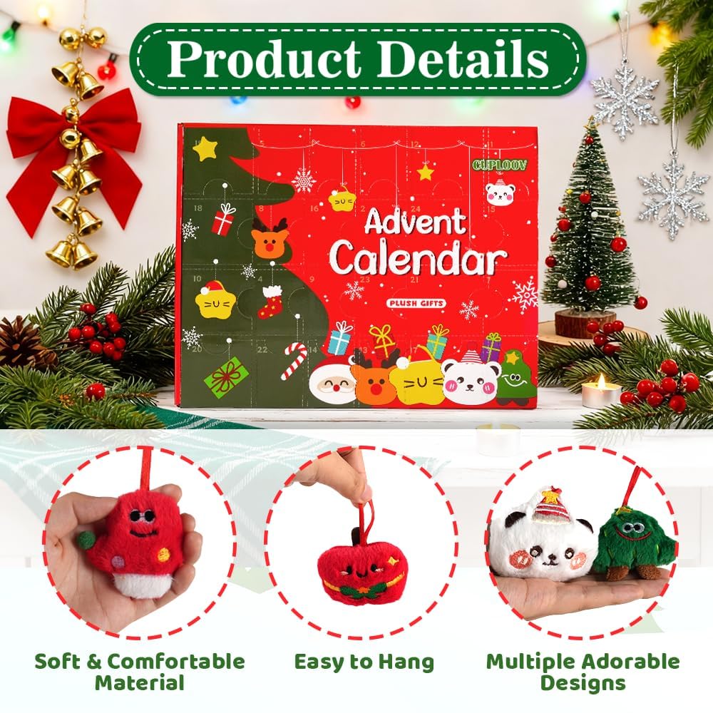 Advent Calendar 2025 with Plush Toys - 24 Days Surprise Plush Advent Calendar, Soft Mini Stuffed Animal Toys Christmas Gift for Kids Teen Boys Girls Adult - Medaid International