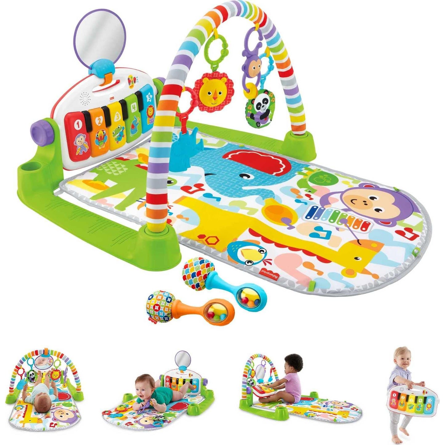 Fisher-Price Baby Playmat Deluxe Kick & Play Piano Gym for Learning & 2 Maracas Soft Rattles for Newborn to Toddler Play Ages 0+ Months - Medaid International