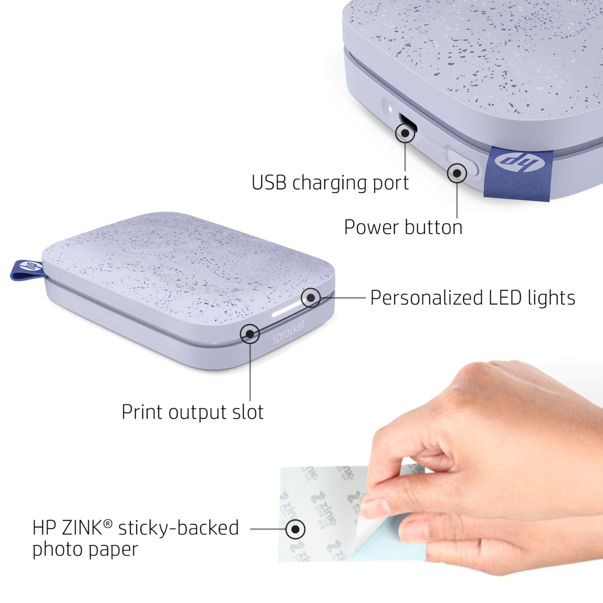 HP Sprocket 2x3" Instant Smartphone Photo Printer - Portable Color Wireless Mobile Printer - Zink Sticky-Back Photos - Print from Compatible iOS & Android Devices with Bluetooth w/Fun App - Purple - Medaid International