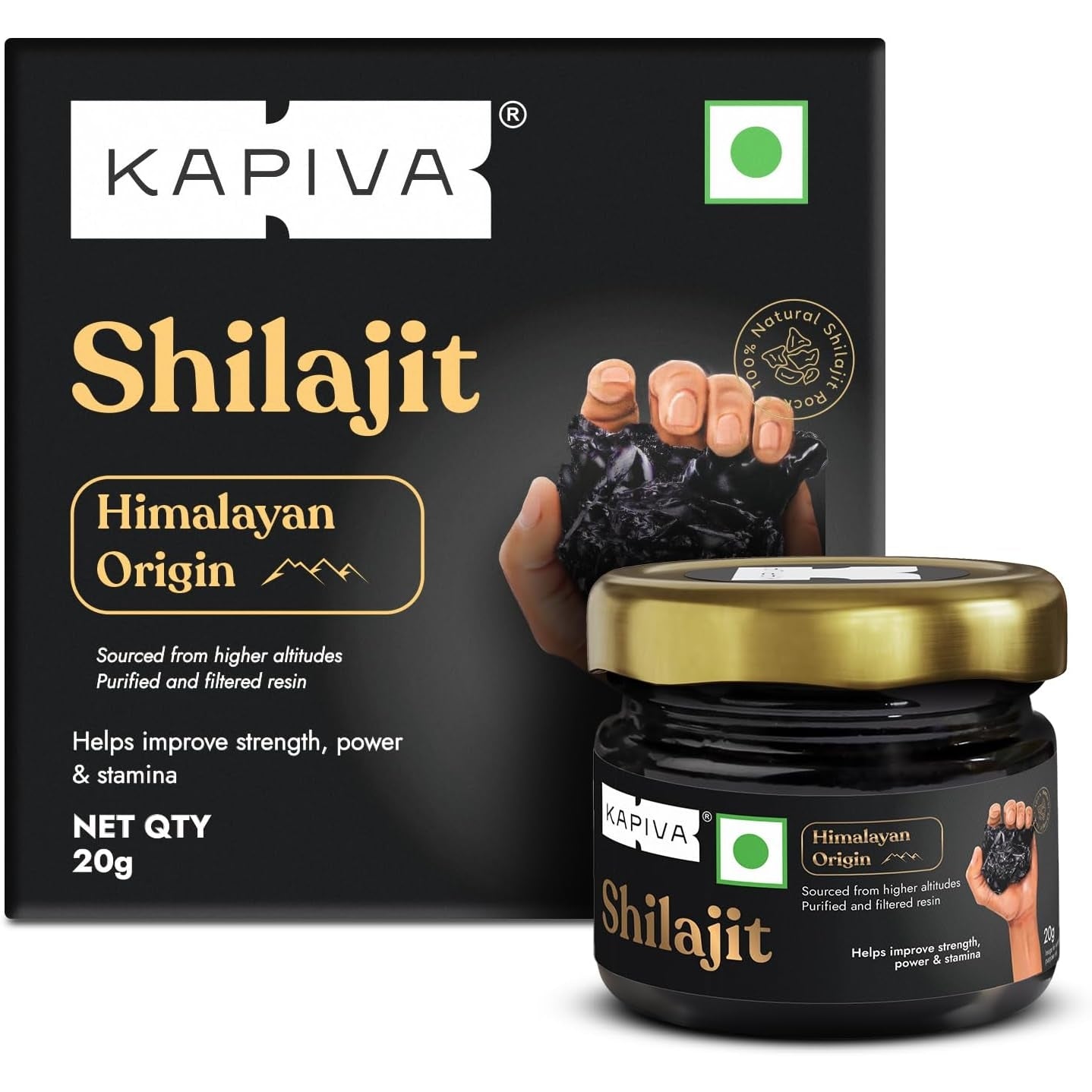 Kapiva Himalayan Shilajit/Shilajeet Resin 20g - Performance Booster for Endurance and Stamina - with Lab Report - Medaid - Lebanon