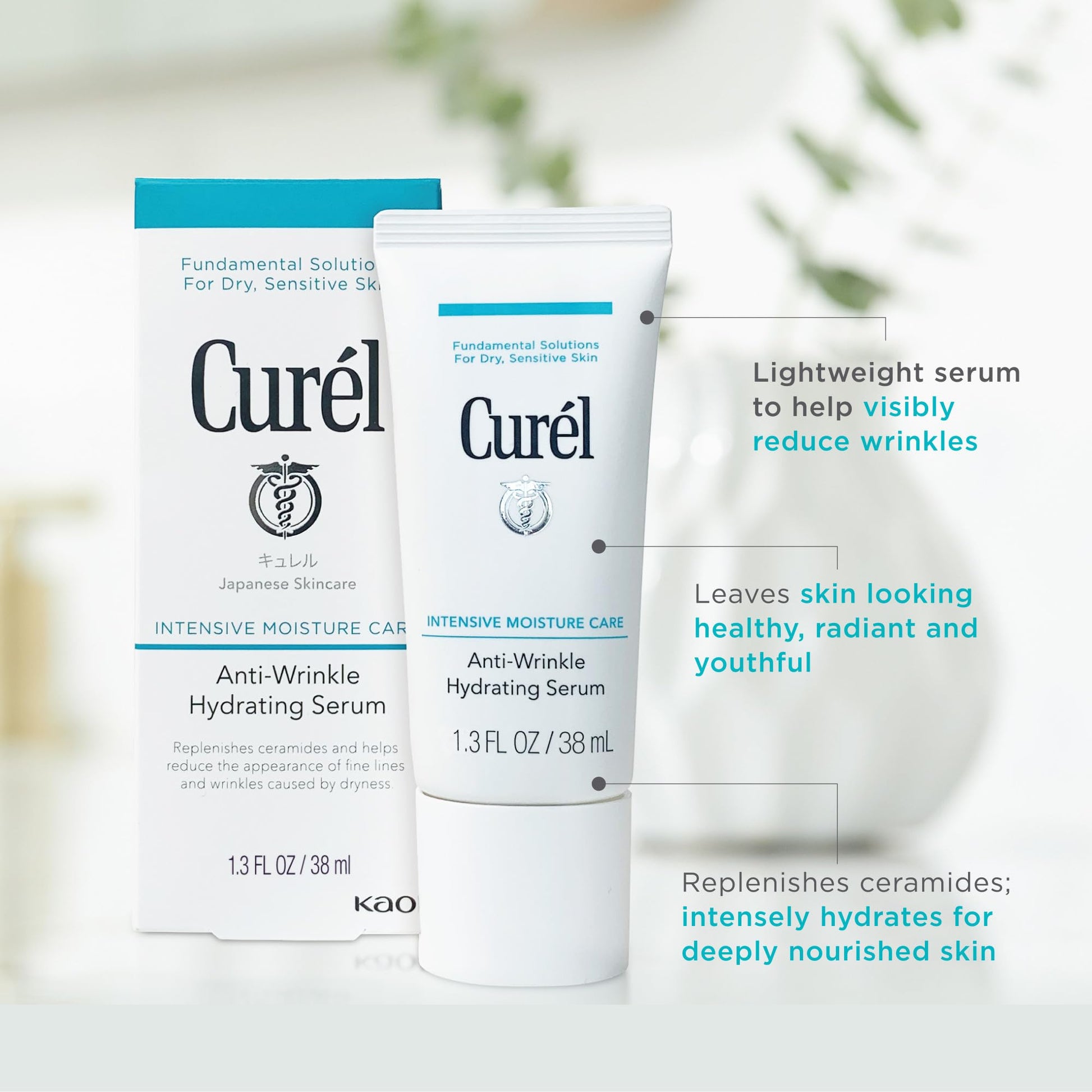 Curel Japanese Skin Care, Anti-Wrinkle Hydrating Serum, Lightweight Serum, Fragrance Free & Colorant Free, For Sensitive Skin, 1.3 Oz - Medaid International