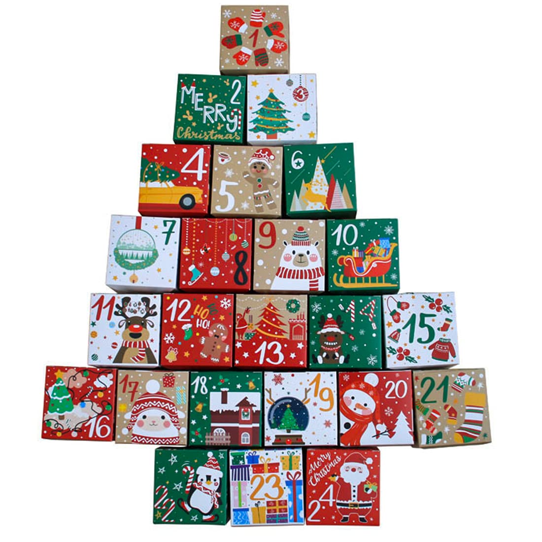 24 Pcs DIY Christmas Advent Calendar Boxes, 24 Days Advent Countdown Gift Boxes, Christmas Cardboard Number Boxes for Kids and Family, Xmas Holiday Decoration. - Medaid International