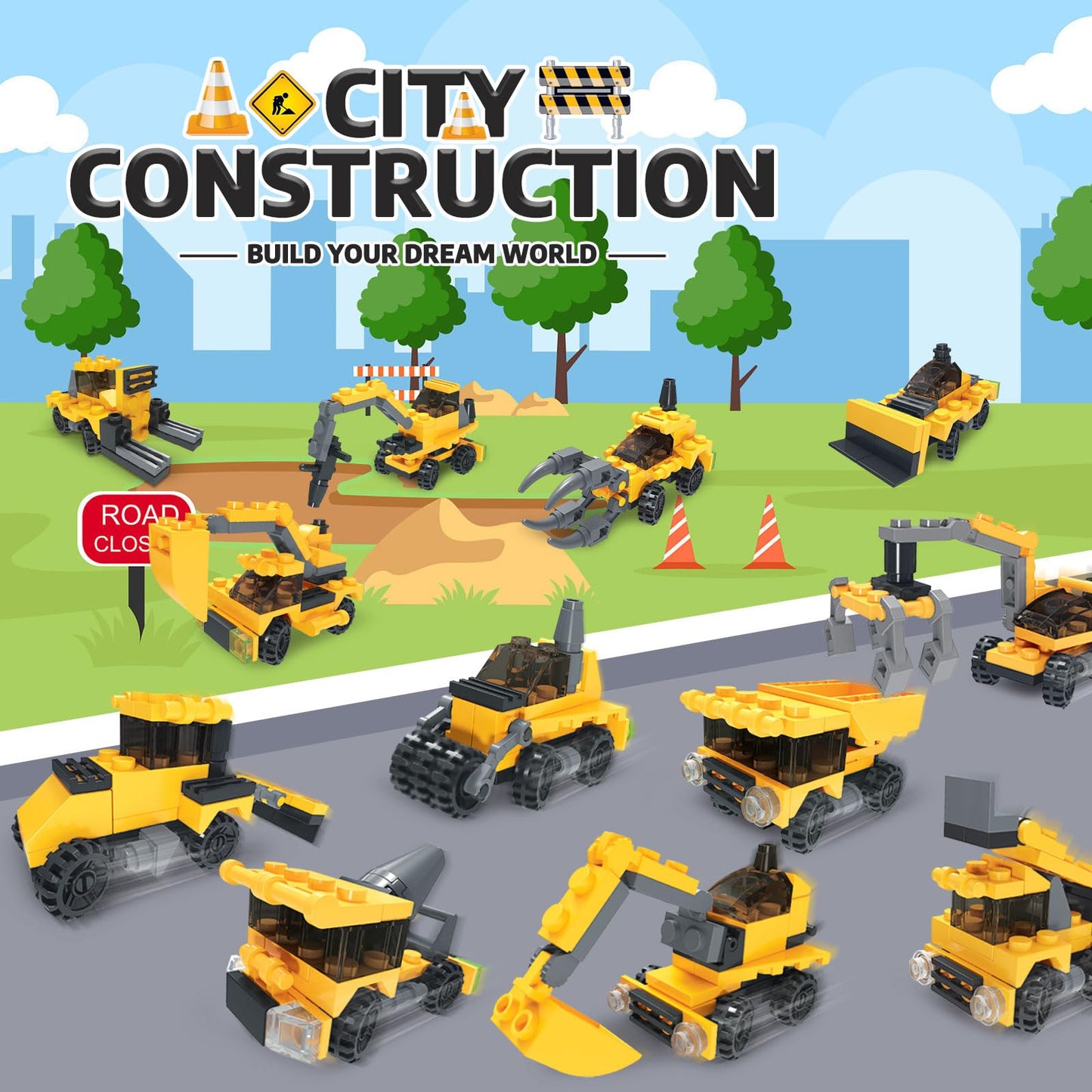 Fire Truck and Construction Play Vehicles Building Blocks Advent Calendar, 24 Days Christmas Countdown Calendar for Kids Boys - Medaid International