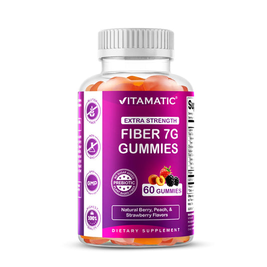 Vitamatic Prebiotic Fiber Gummies for Adults – 7g Fiber per Serving – 60 Pectin-Based Gummies Extra Strength, Zero Sugar Added – Supports Digestive Health & Regularity – Non-GMO, Vegan, Gluten-Free - Medaid International