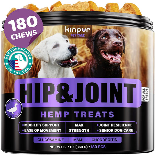 Hemp Joint Supplement for Dogs - Dog Joint Supplement with Glucosamine, Chondroitin, MSM - Supports Hip and Joint Heath, Better Mobility, Skin and Coat - for All Breeds and Ages - 180 Dog Chews, Duck