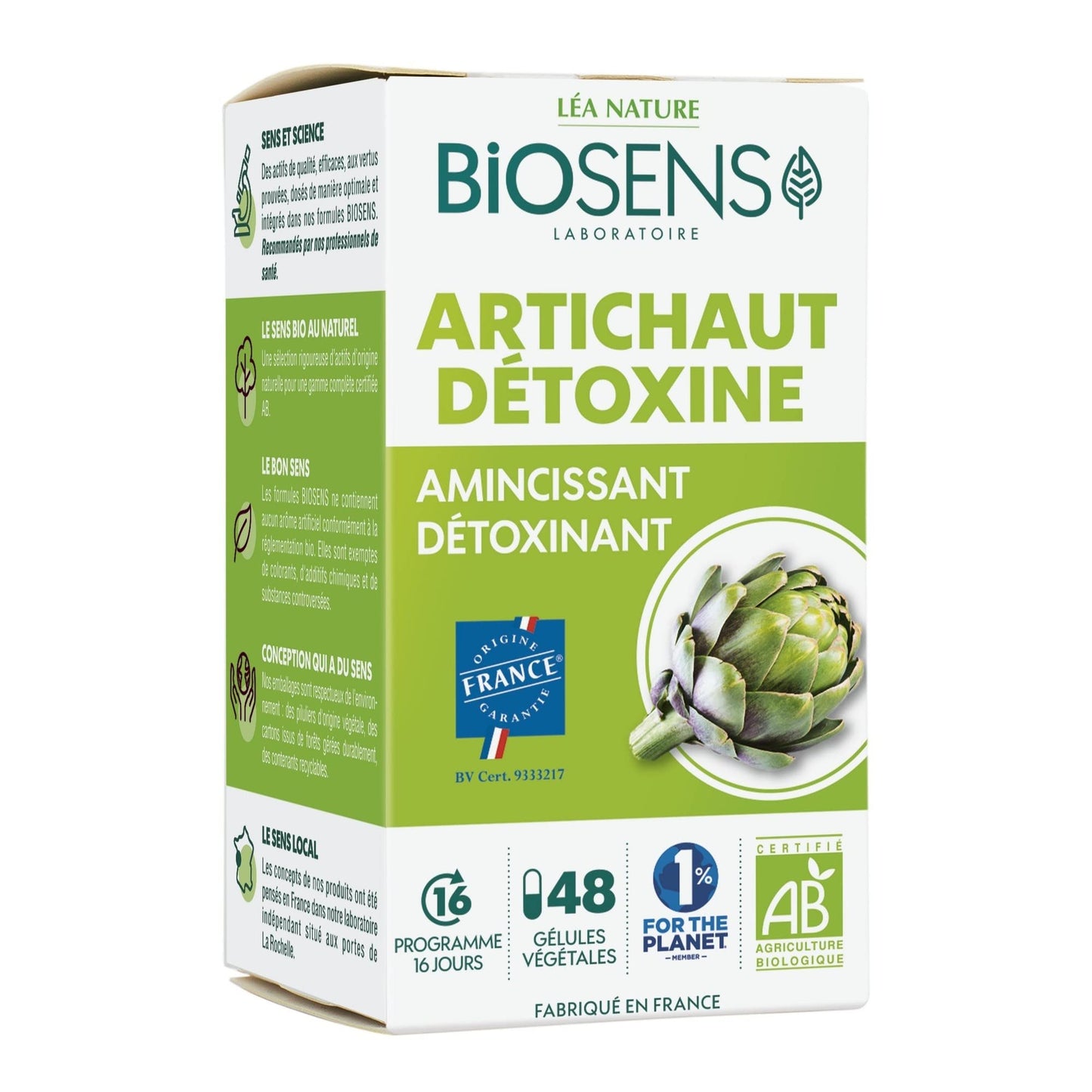 Biosens - Gélule végétale Artichaut détoxine - Amincissant, Détoxinant - Certifié Bio AB Vegan - Fabriqué en France - Programme de 16 jours - 48 gélules (Lot de 2) - Medaid International