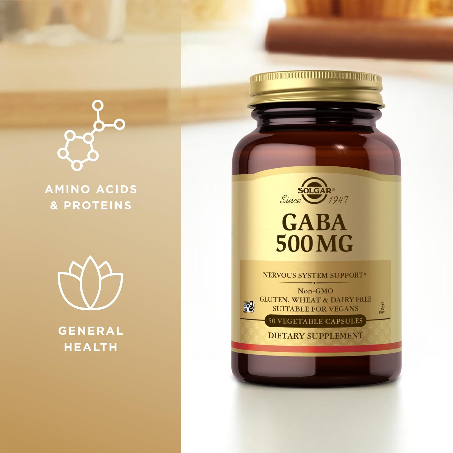 Solgar GABA 500 mg, 50 Vegetable Capsules - Relaxation & Nervous System Support - Amino Acid - Non-GMO, Vegan, Gluten Free, Dairy Free, Kosher - 50 Servings - Medaid International