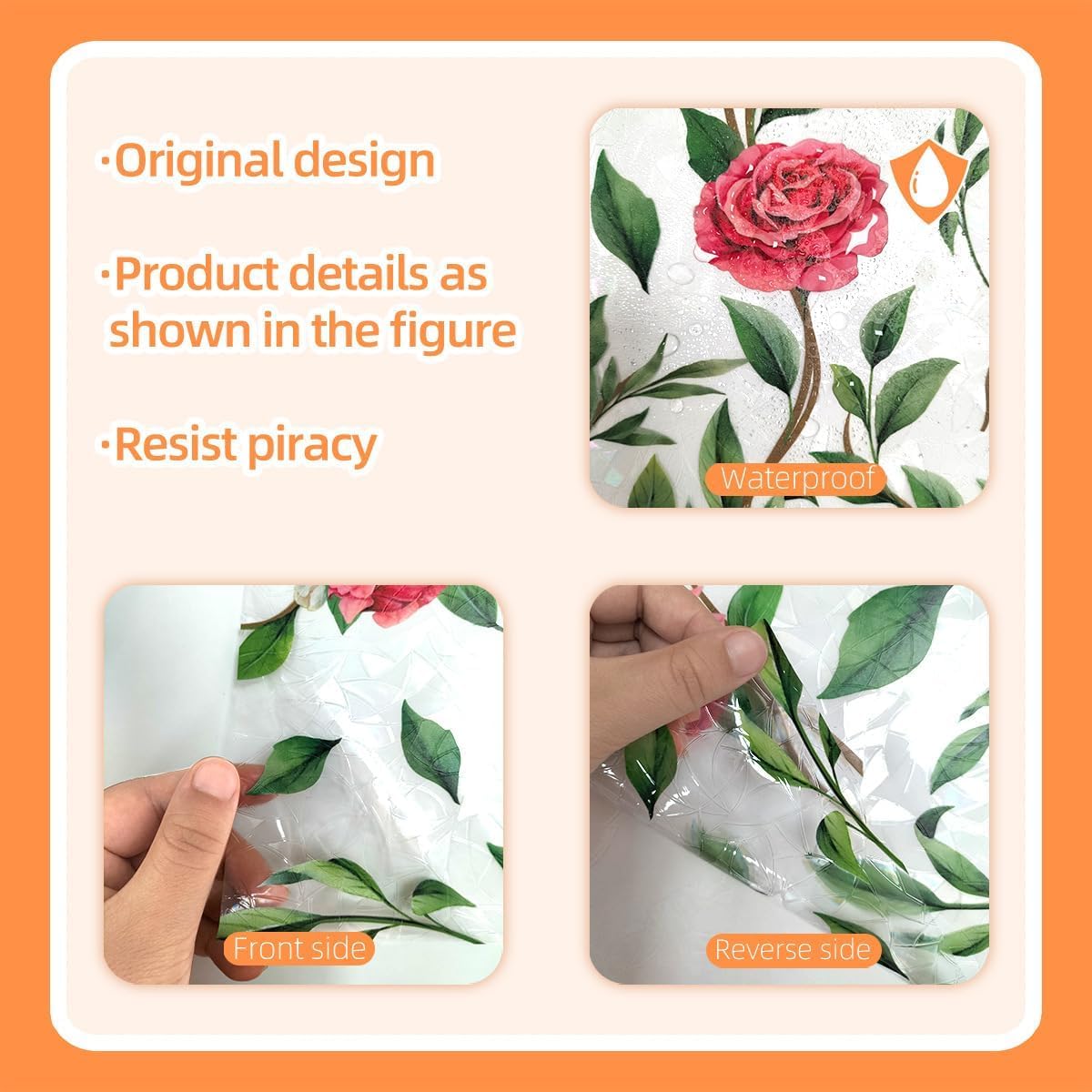 NALACAL Window Privacy Film, Decorative Rose Floral Frosted Window Film, Double Sided Static Glass Window Clings, 45 x 100cm - Medaid International