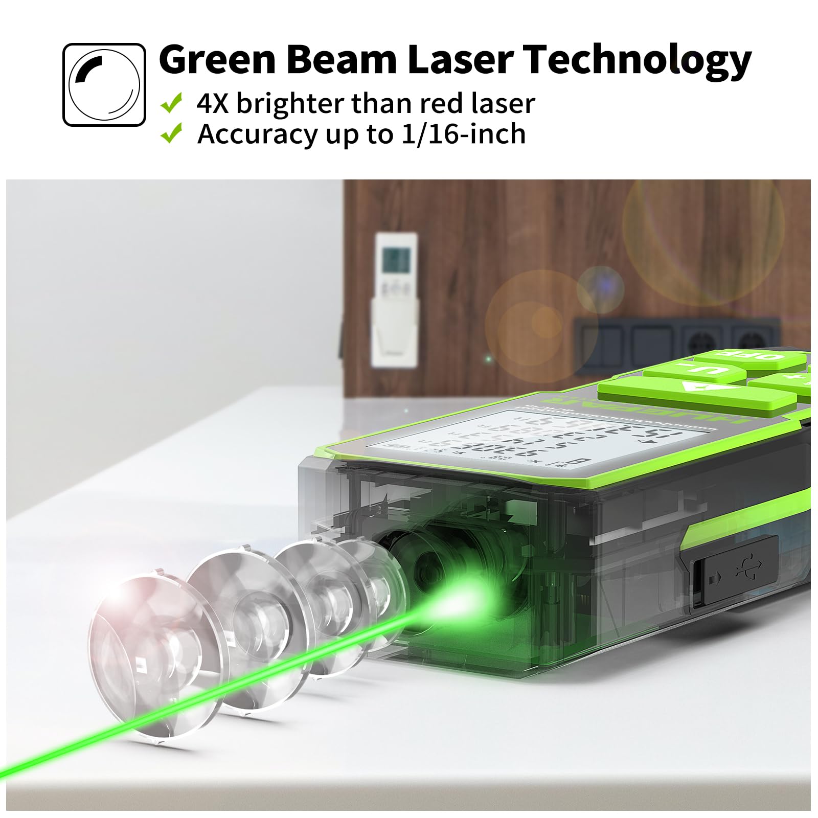 393FT Professional Green Laser Measuring Tool with Angle Sensor, Huepar 1/16in Accuracy Laser Distance Measurement Tool, Digital Laser Room Measuring Device, Laser Distance Meters - Medaid International