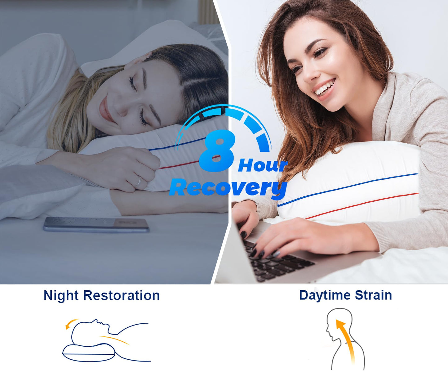 SUMEQIQ Pillows Queen Size Set of 2, Fluffy Bed Pillows for Sleeping, Queen Pillows 2 Pack with Hotel Quality, Medium Firm and Supportive Down Alternative Pillow for Side and Back Sleeper, 20" x 30" - Medaid International