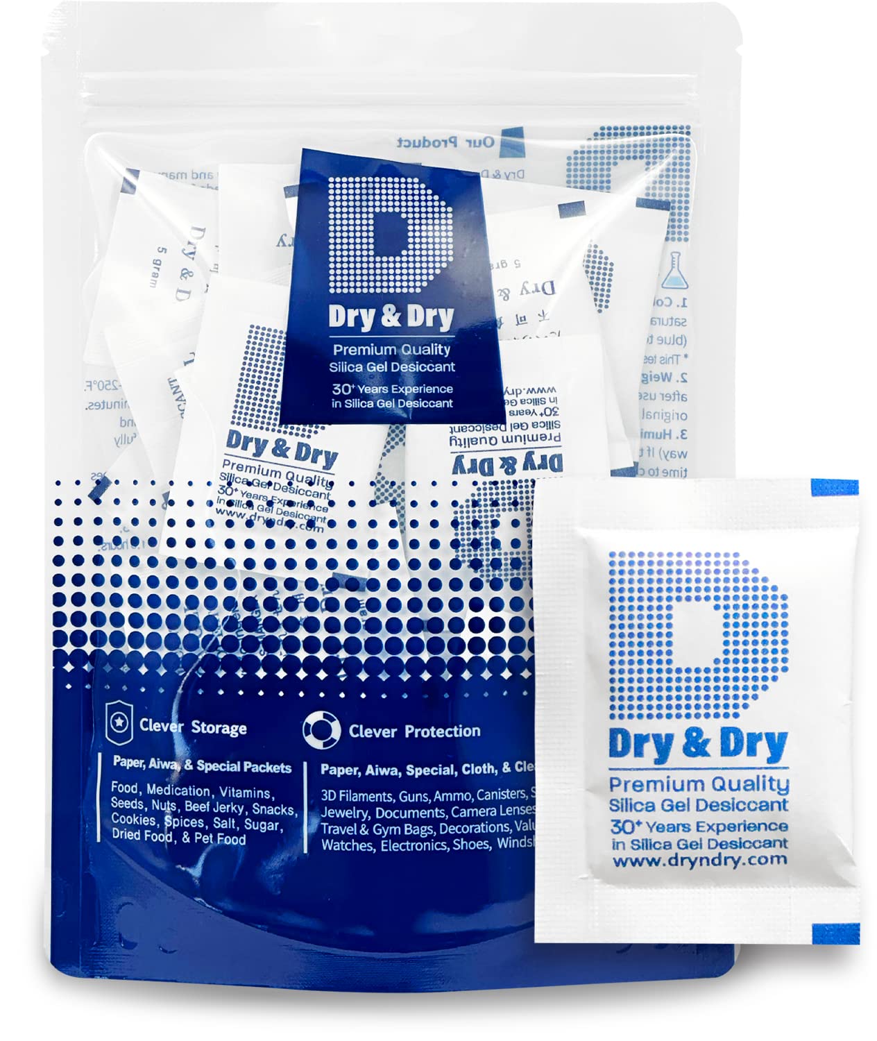 Dry & Dry 5 Gram [50 Packets] Silica Gel Packets Silica Gel Desiccants, Silica Gel Packs - Rechargeable (Food Safe) Silica Gel Packets, Silica Packets - Medaid International