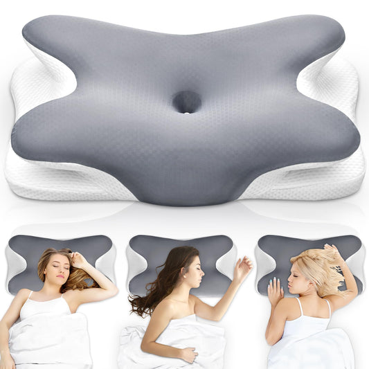 Ehomfory Cervical Pillow for Neck Pain Relief, Hollow Design Odorless Memory Foam Pillows with Cooling Case, Adjustable Orthopedic Bed Pillow for Sleeping, Support for Side Back Sleepers (Gray) - Medaid International