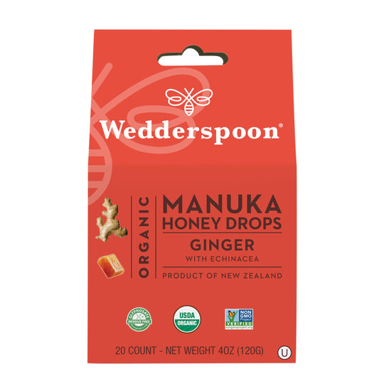 Wedderspoon Organic Manuka Honey Drops, Ginger & Echinacea, 20 Count (Pack of 1) | Genuine New Zealand Honey | Perfect Remedy For Dry Throats - Medaid International