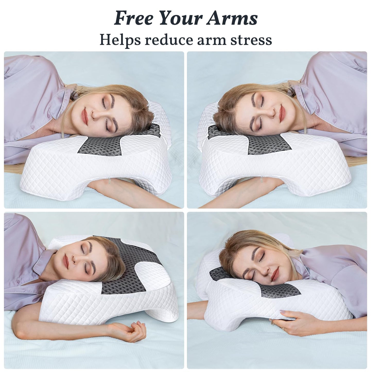 SAHEYER Side Sleeper Pillow with Arm Hole, Memory Foam Shoulder Multi-Angle Armholes Pillow for Many Sleeping Positions, Ergonomic Support for Neck (Grey) - Medaid International