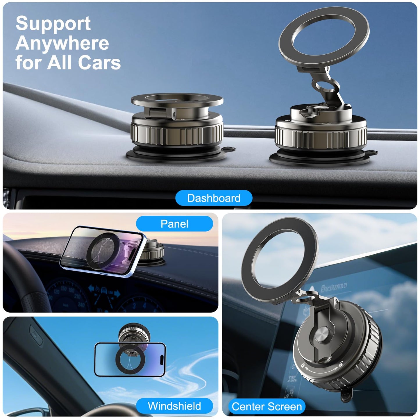 Kairiyard Vacuum Magnetic Phone Holders for Your Car, 360 Adjustable Foldable Strongest Magnet Suction Cup Car Cell Phone Holder Mount Stand Compatible with MagSafe iPhone All Smartphones - Medaid International