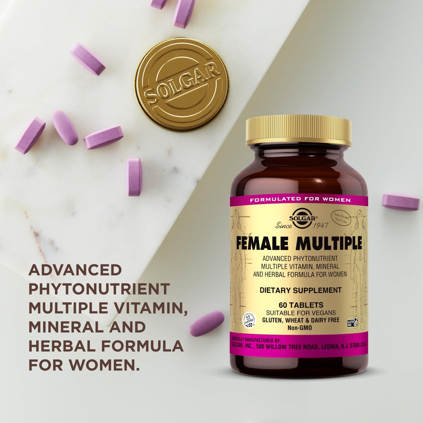Solgar Female Multiple - 60 Tablets - Multivitamin, Mineral & Herbal Formula for Women - Vegan, Gluten Free & Dairy Free - 20 Servings - Medaid International