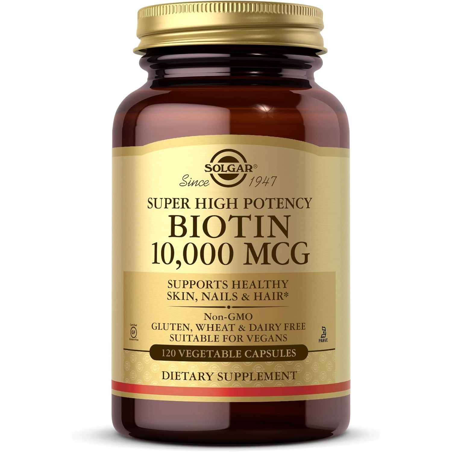 Solgar Biotin 10,000 mcg, 120 Vegetable Capsules - Energy, Metabolism, Promotes Healthy Skin, Nails & Hair - Super High Potency - Non-GMO, Vegan, Gluten, Dairy Free, Kosher - 120 Servings - Medaid