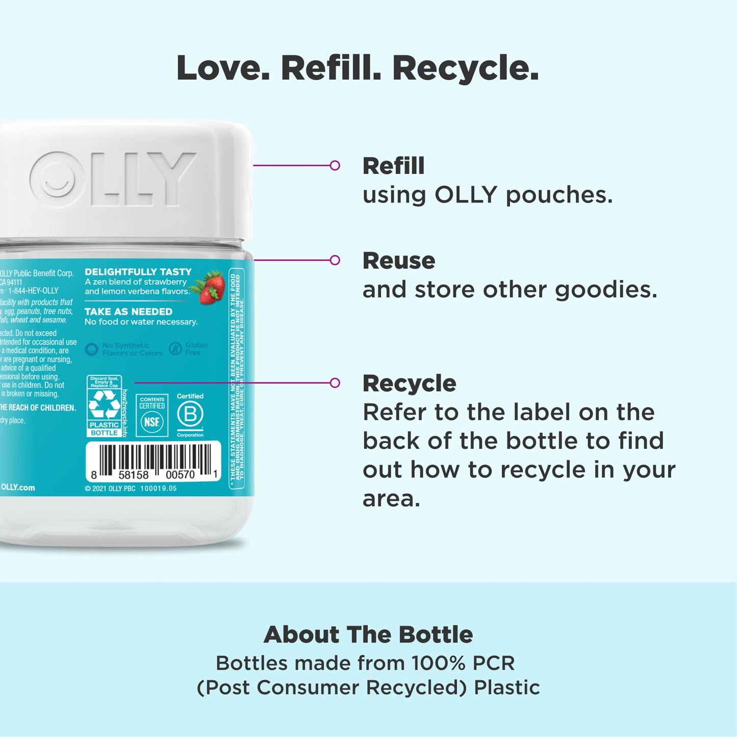 OLLY Goodbye Stress Gummy, GABA, L-Theanine, Lemon Balm, Stress Relief Supplement, Berry - 42 Count - Medaid International