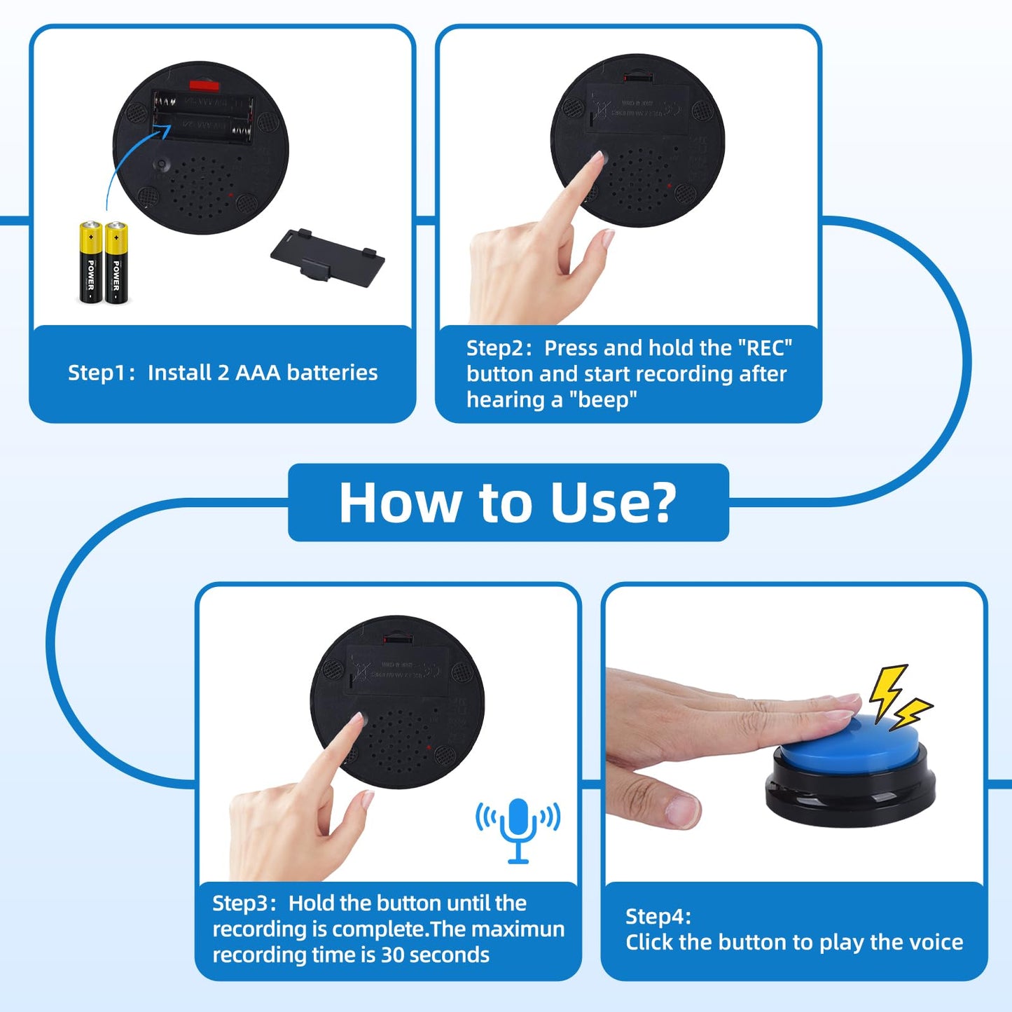 4 Pack Portable AAC Communication Devices for Autism Individuals with Communication Difficulties, Communication Device for Nonverbal Kids, Voice Recording Buttons for Schools, Home, Treatment Courses - Medaid International
