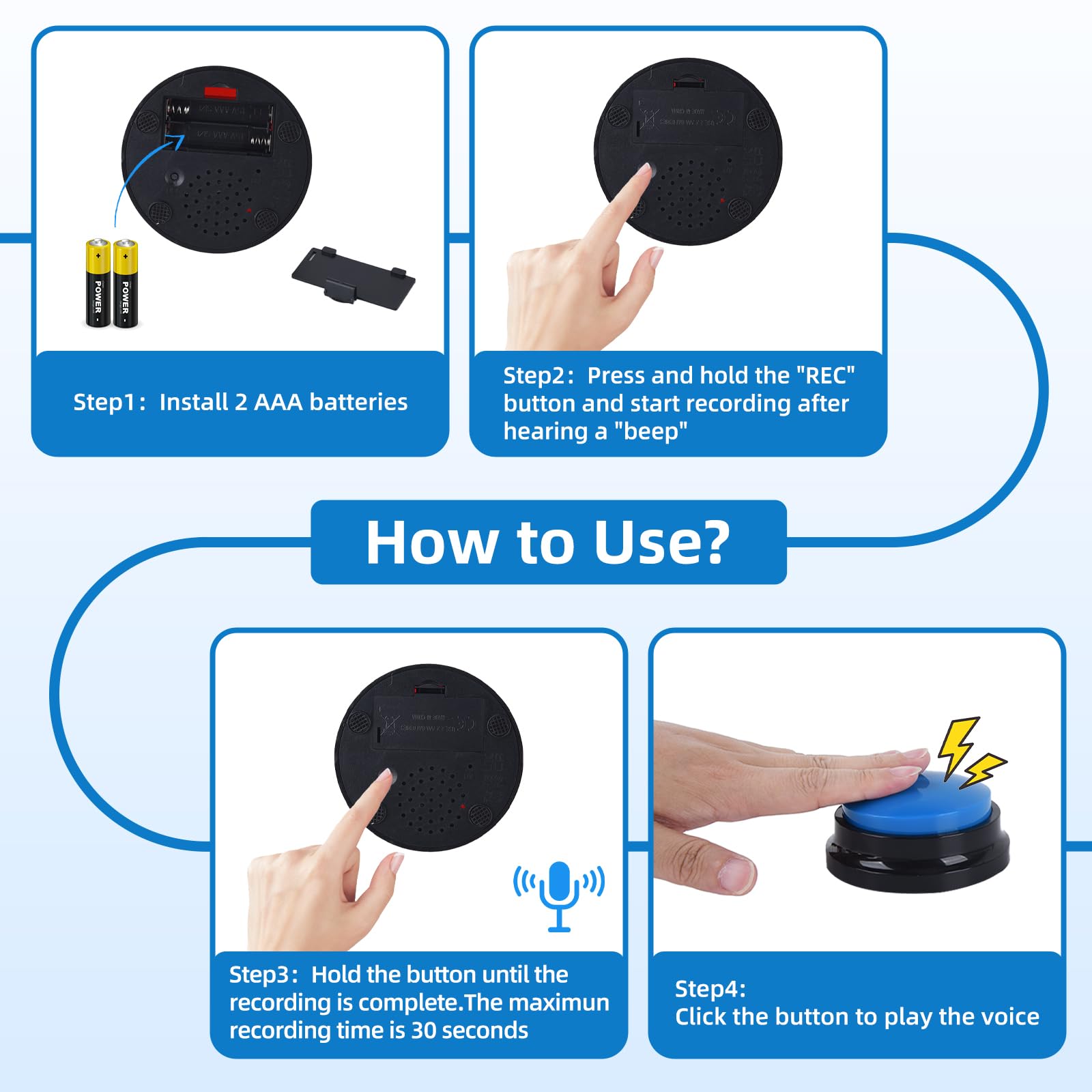 4 Pack Portable AAC Communication Devices for Autism Individuals with Communication Difficulties, Communication Device for Nonverbal Kids, Voice Recording Buttons for Schools, Home, Treatment Courses - Medaid International