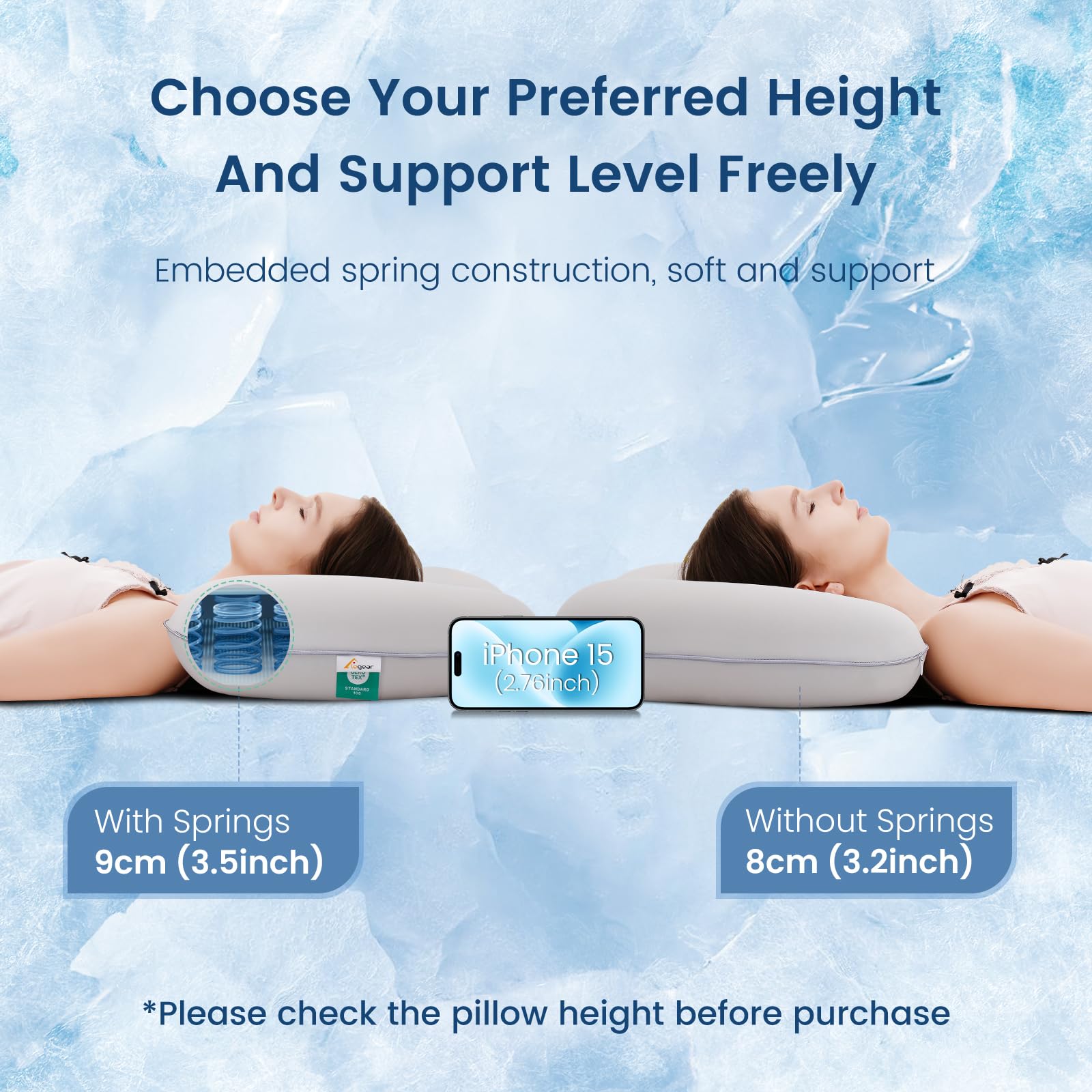 Elegear Deep Sleep Cooling Neck Pillow, Cervical Neck Support Pillow for Pain Relief with Zero-Pressure Tech & Built-in Springs Design, Ergonomic Contour Memory Foam Pillows for Back&Side Sleepers - M - Medaid International
