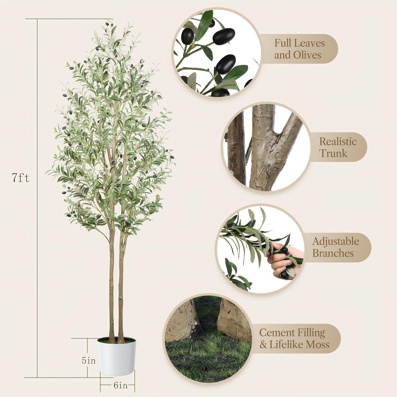 Alupssuc Tall 7ft Artificial Olive Trees, Faux Olive Silk Tree Indoor with Natural Branches & Realistic Leaves, Fake Olive Tree for Home Living Room Bedroom Balcony Corner Office Garden Decor, 7 Feet - Medaid International