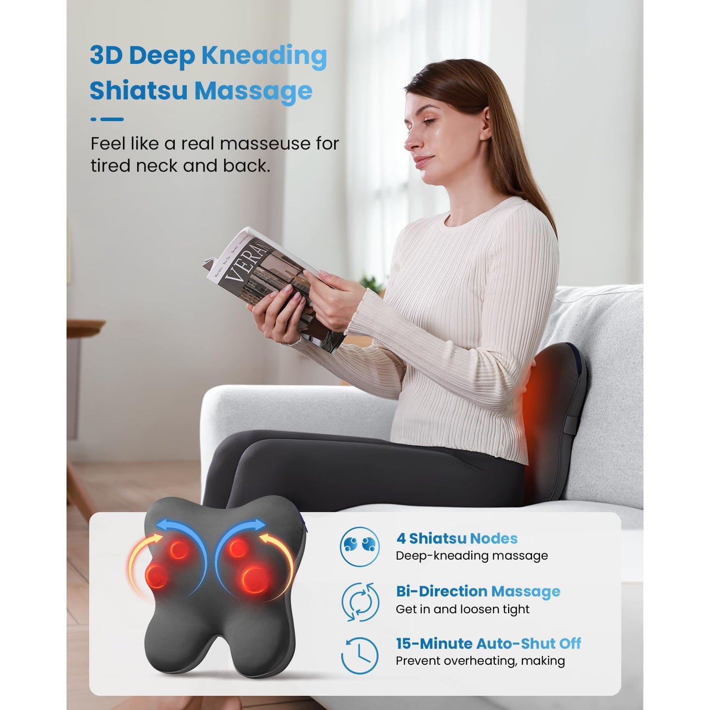 BOB AND BRAD Back Massager with Heat and Remote, EZBack Plus Corded Neck Massager for Pain Relief Deep Tissue, Shiatsu Massage Pillow with 3 Level for Full Body, FSA Eligible Ideal Gifts for Women - Medaid International