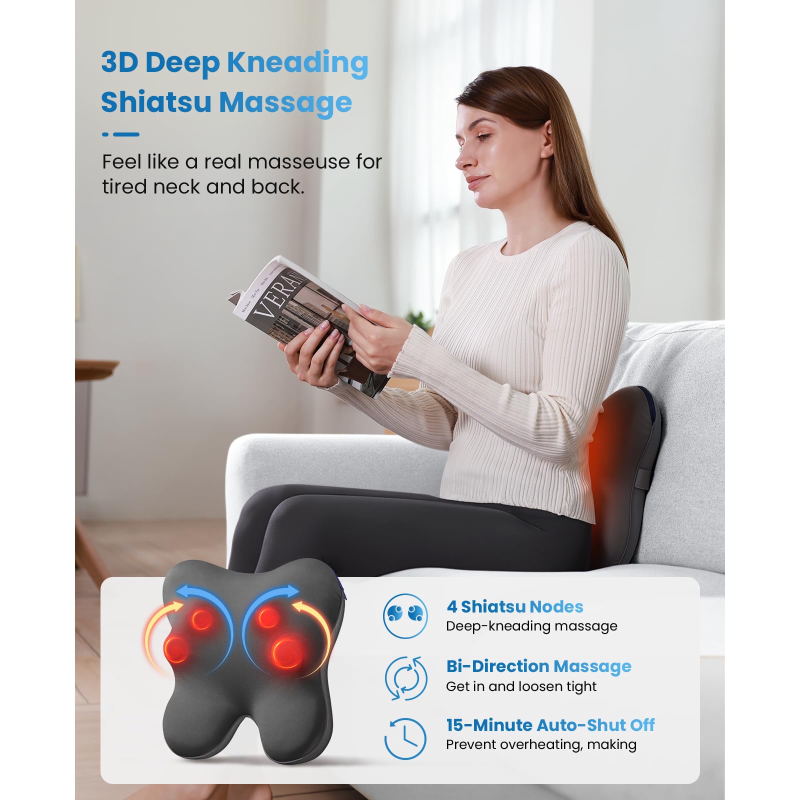 BOB AND BRAD Back Massager with Heat and Remote, EZBack Plus Corded Neck Massager for Pain Relief Deep Tissue, Shiatsu Massage Pillow with 3 Level for Full Body, FSA Eligible Ideal Gifts for Women - Medaid International